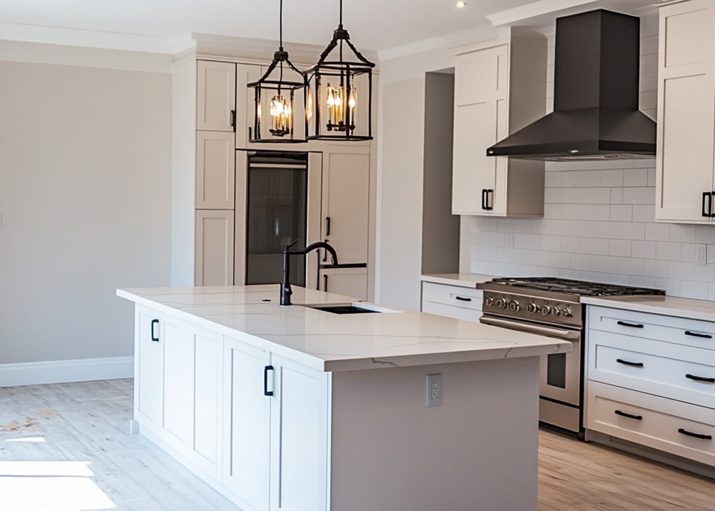 Newly remodeled kitchen with stainless steel appliances.