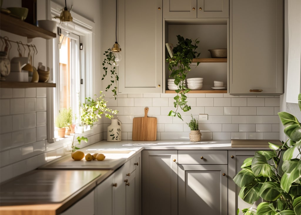 Small kitchen with new amenities and natural light.