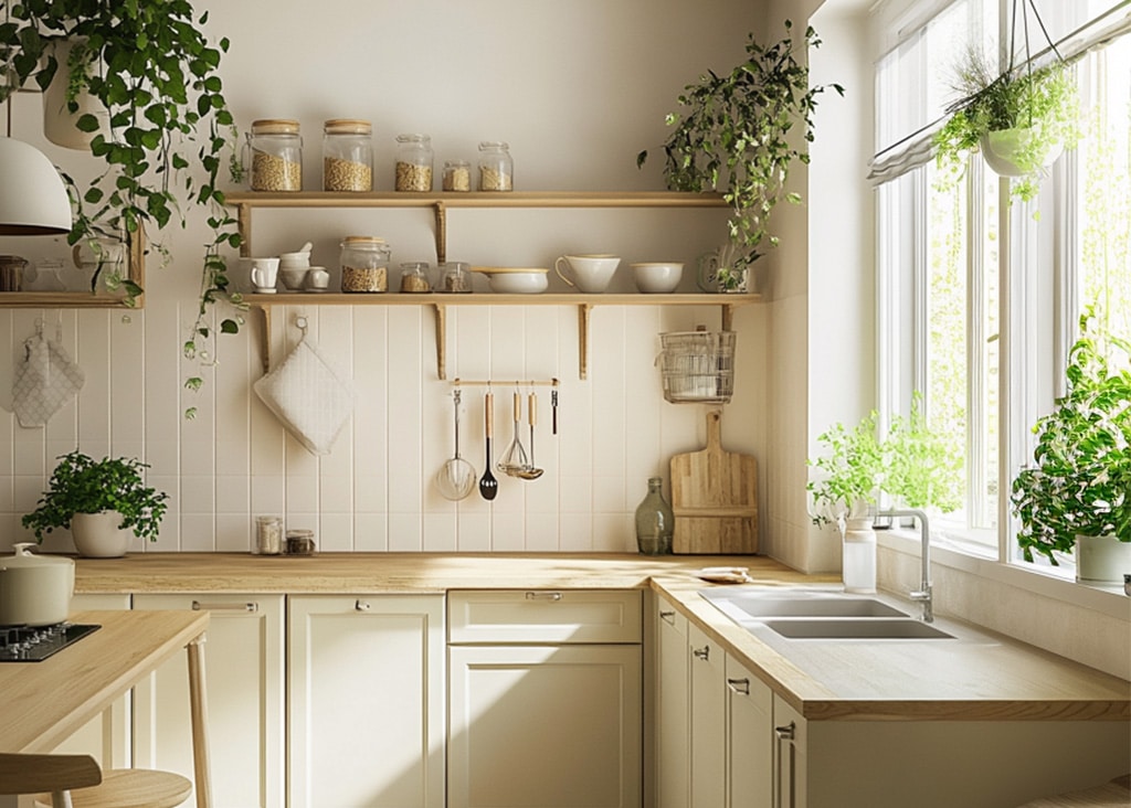 Small kitchen with new unique features.