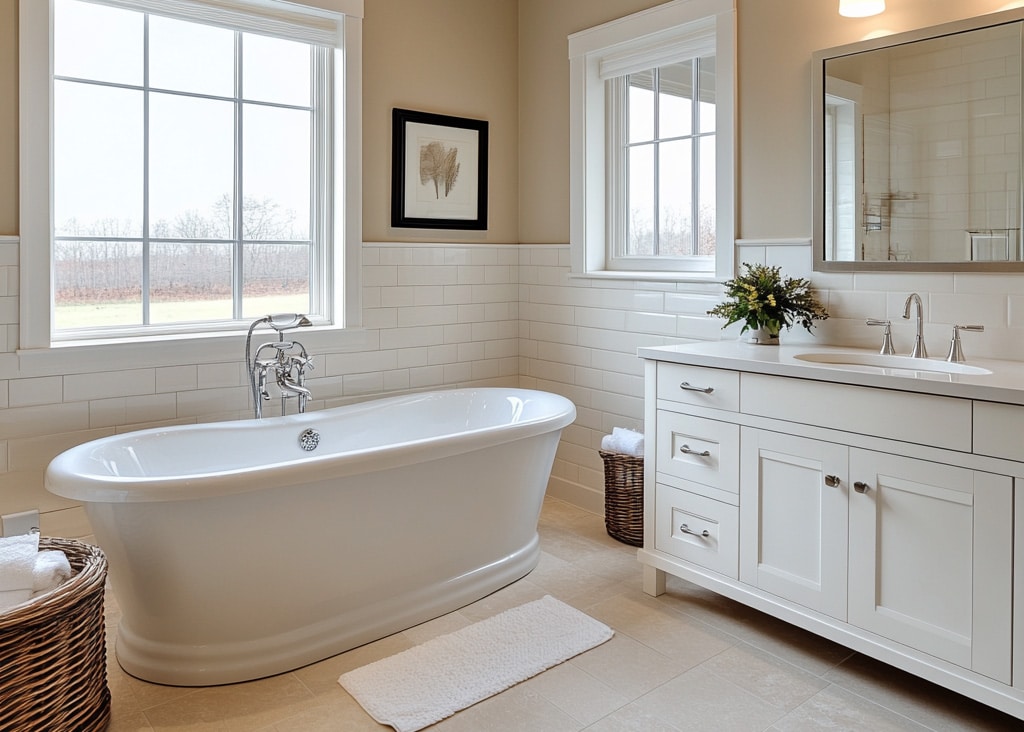 Sleek, modern jacuzzi tub in a bright bathroom.