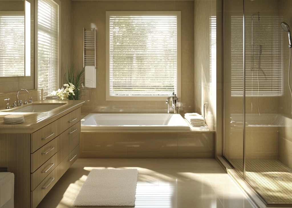 Warm, inviting bathroom with jacuzzi tub.