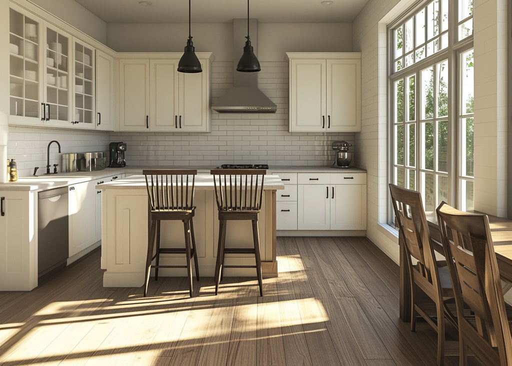 Big wall of windows in kitchen remodel.