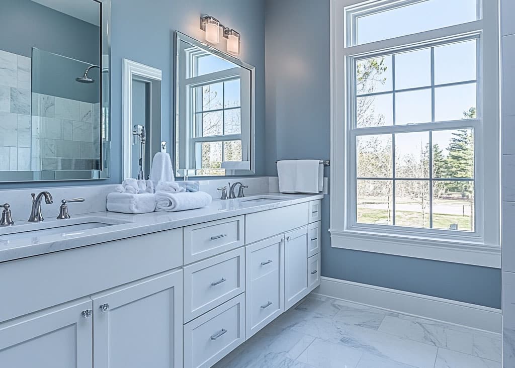 Bright, beautiful bathroom remodel with a big tub.