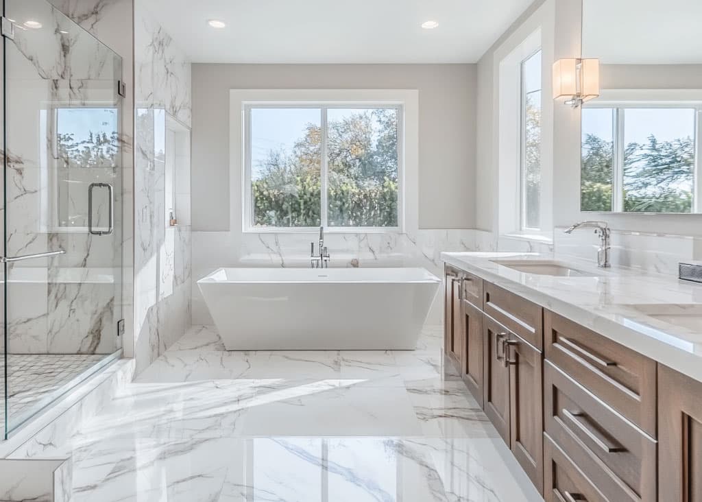 High end bathroom remodel with beautiful finishes.