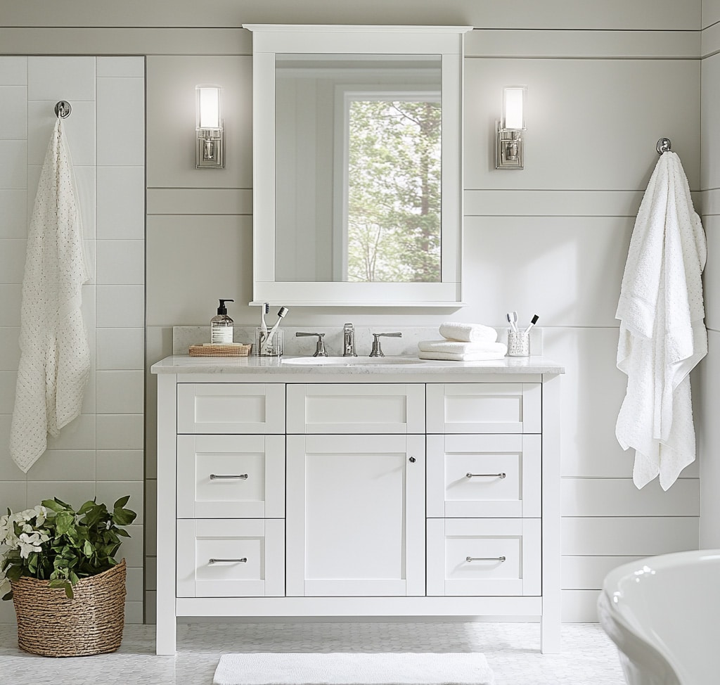 Clean, luxurious bathroom vanity with modern finishes.