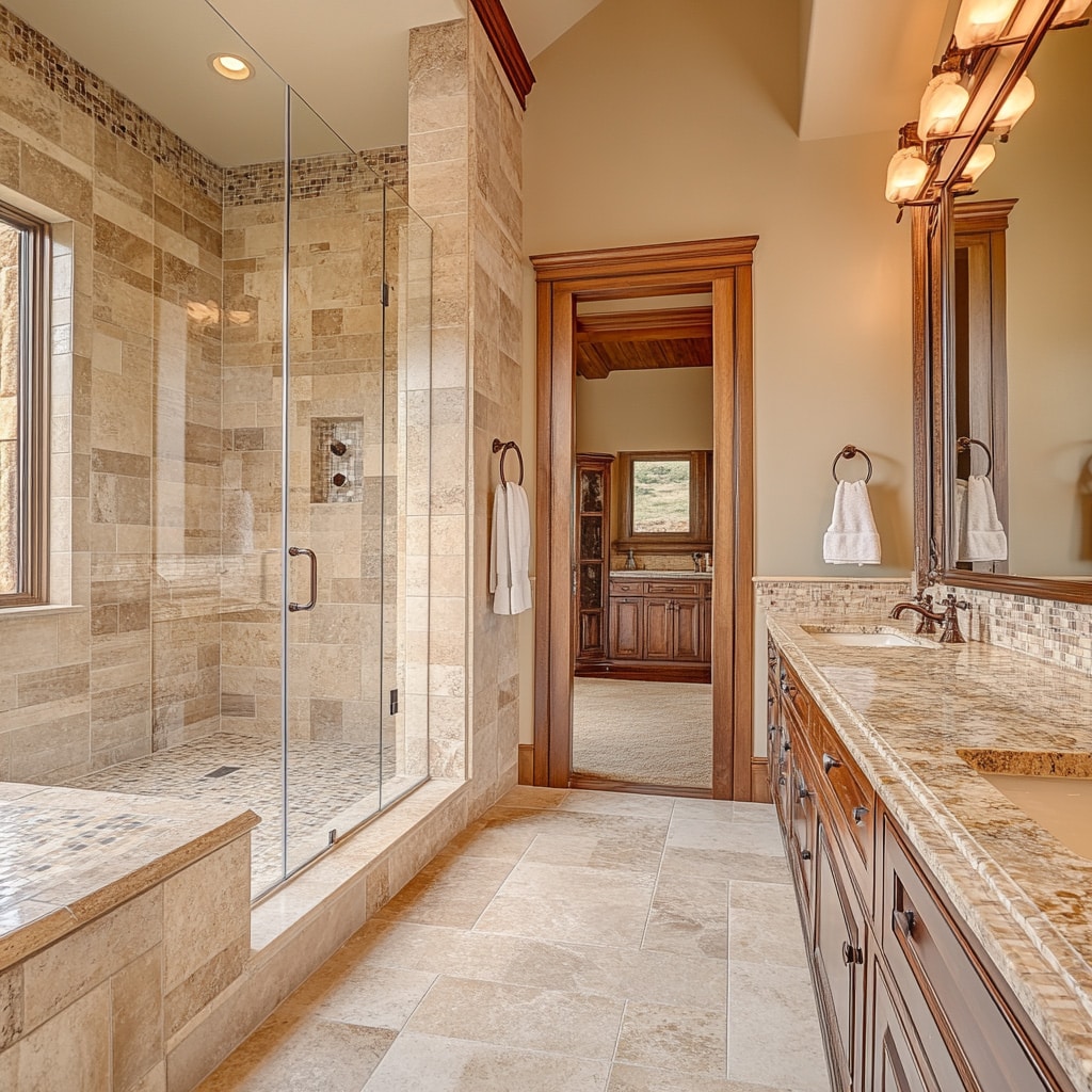 Large walk-in shower with large walk-in closet. 