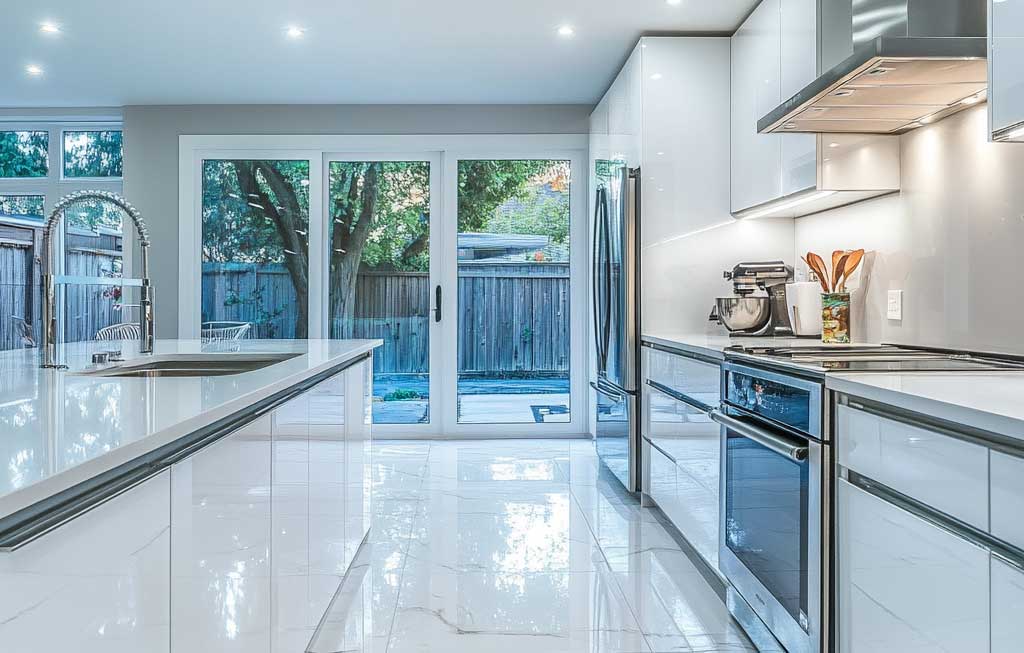 Kitchen remodel in Charlotte, NC with bright lights.