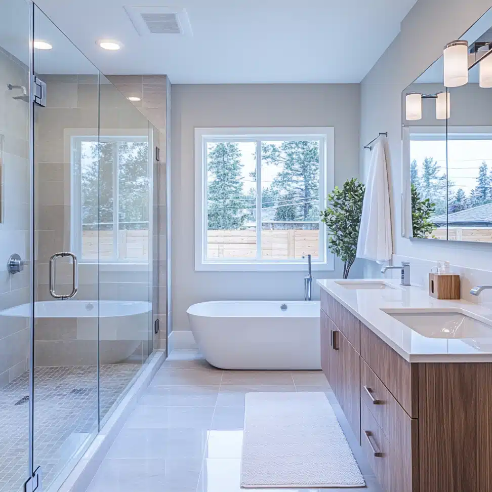 Bath remodel in Cary, NC with big shower and tub.